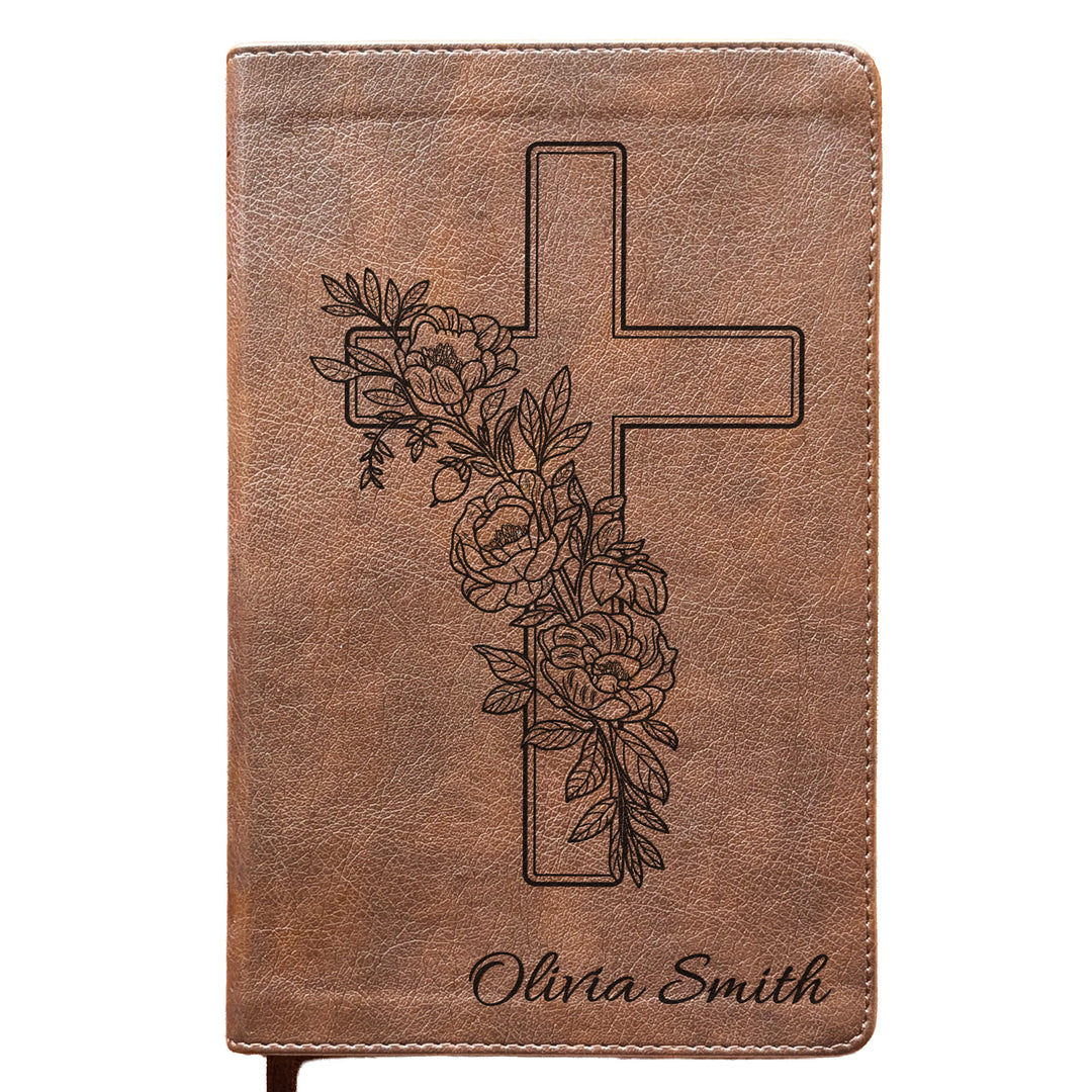 Personalized NLT Personal Size Giant Print Bible - Rustic Brown | Botanical Collection
