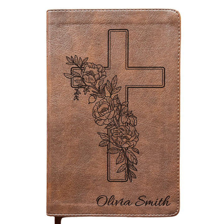Personalized NLT Personal Size Giant Print Bible - Rustic Brown | Botanical Collection