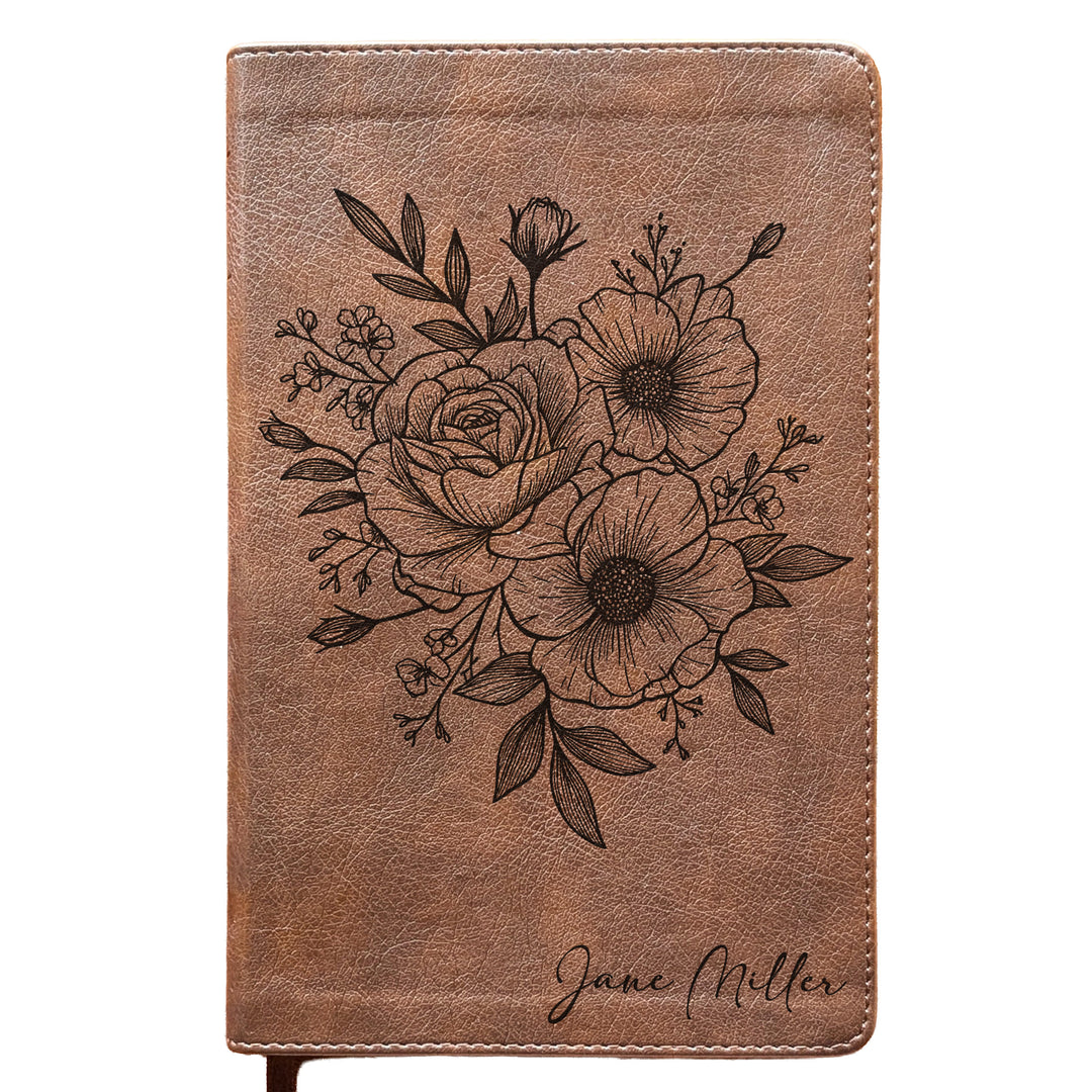 Personalized NLT Personal Size Giant Print Bible - Rustic Brown | Botanical Collection
