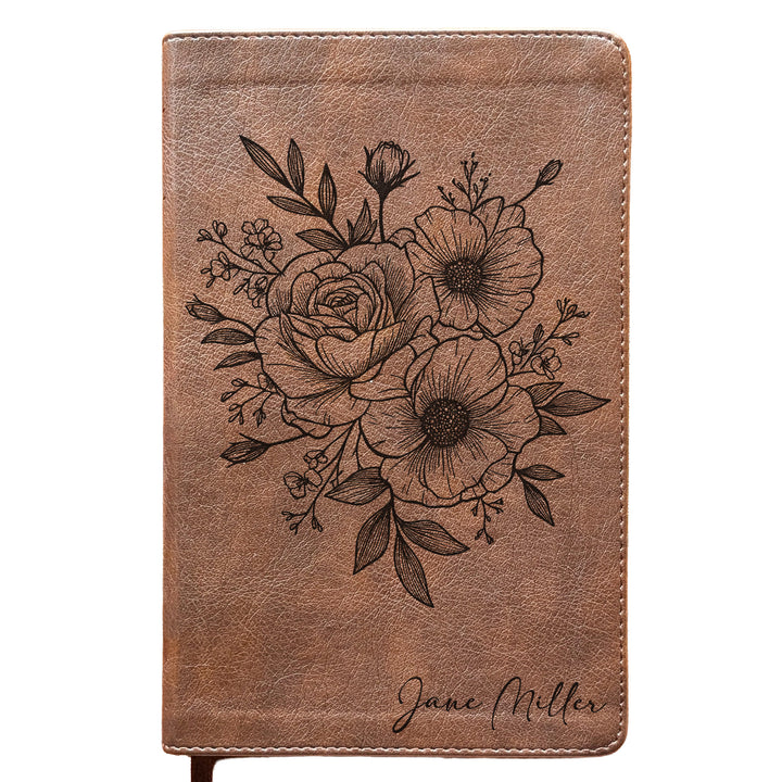 Personalized NLT Personal Size Giant Print Bible - Rustic Brown | Botanical Collection