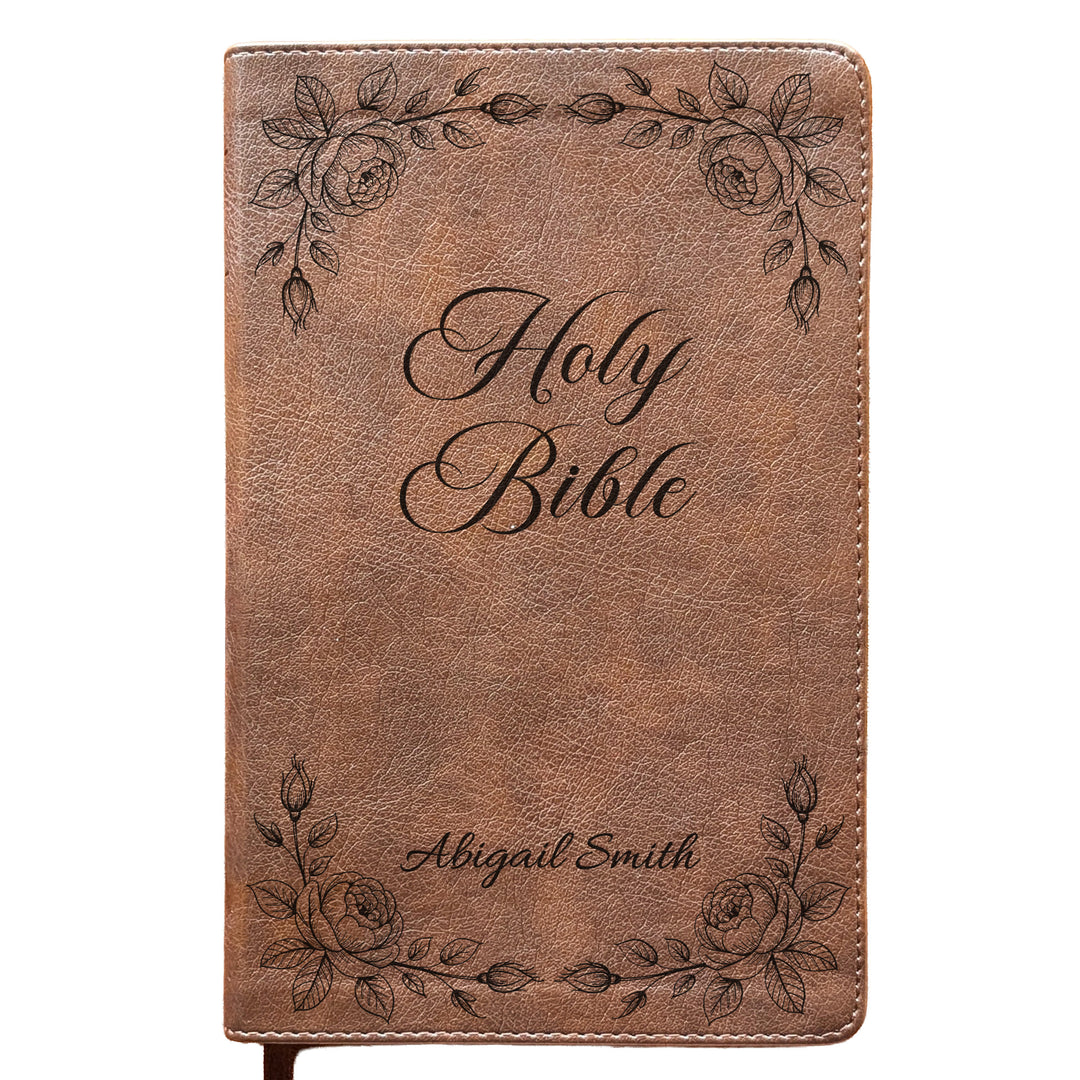 Personalized NLT Personal Size Giant Print Bible - Rustic Brown | Sacred Garden Collection