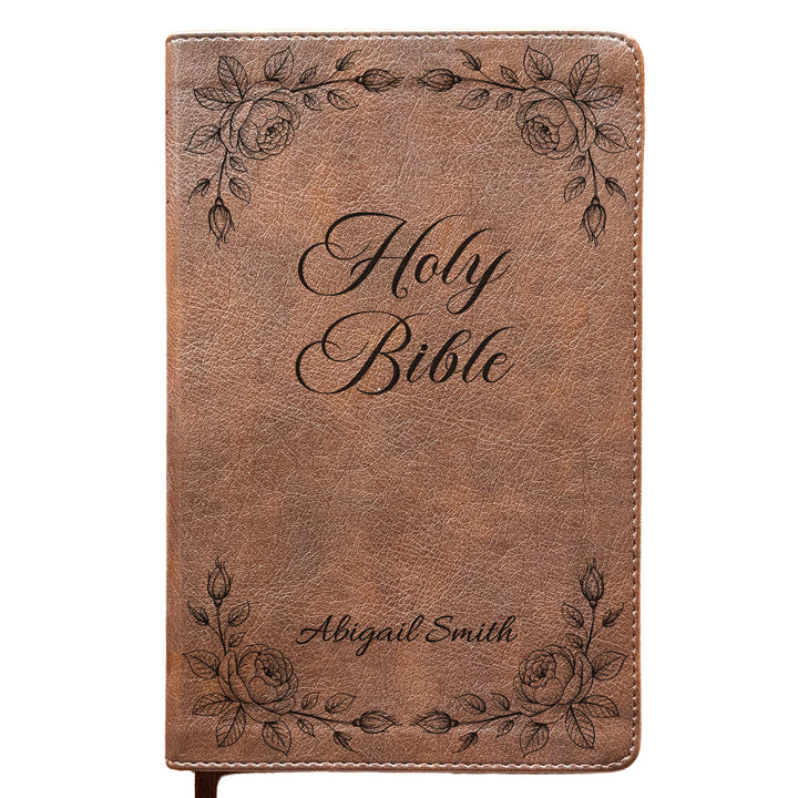 Personalized NLT Personal Size Giant Print Bible - Rustic Brown | Sacred Garden Collection