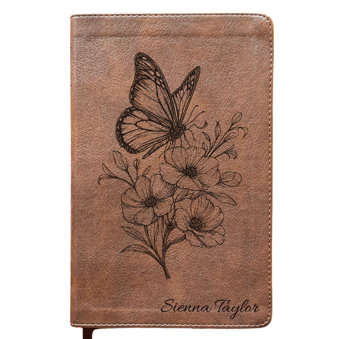 Personalized NLT Personal Size Giant Print Bible - Rustic Brown | Botanical Collection