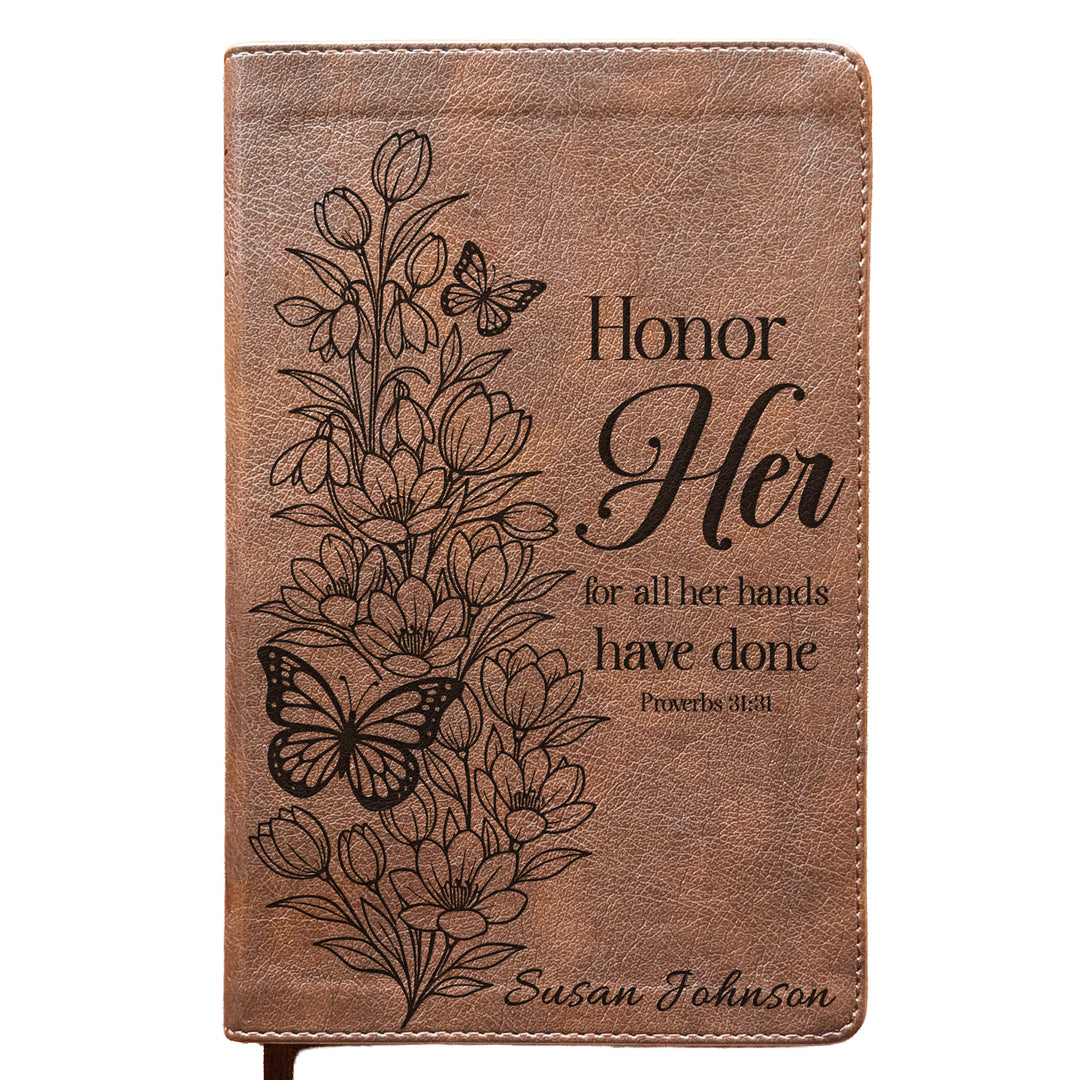 Personalized NLT Personal Size Giant Print Bible - Rustic Brown | Sacred Garden Collection