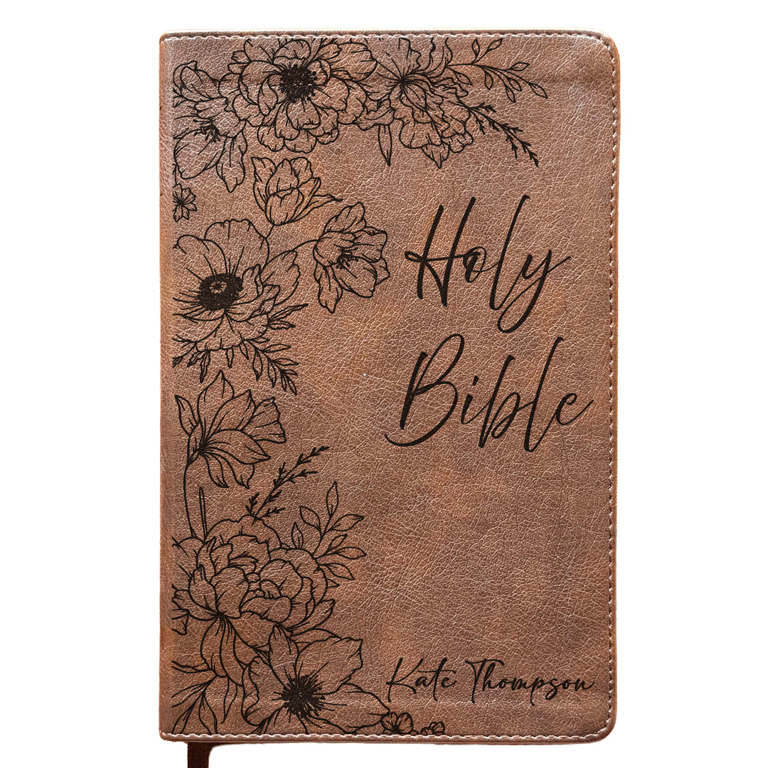 Personalized NLT Personal Size Giant Print Bible - Rustic Brown | Sacred Garden Collection