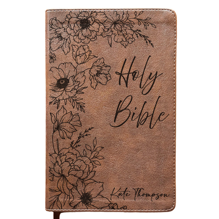 Personalized NLT Personal Size Giant Print Bible - Rustic Brown | Sacred Garden Collection