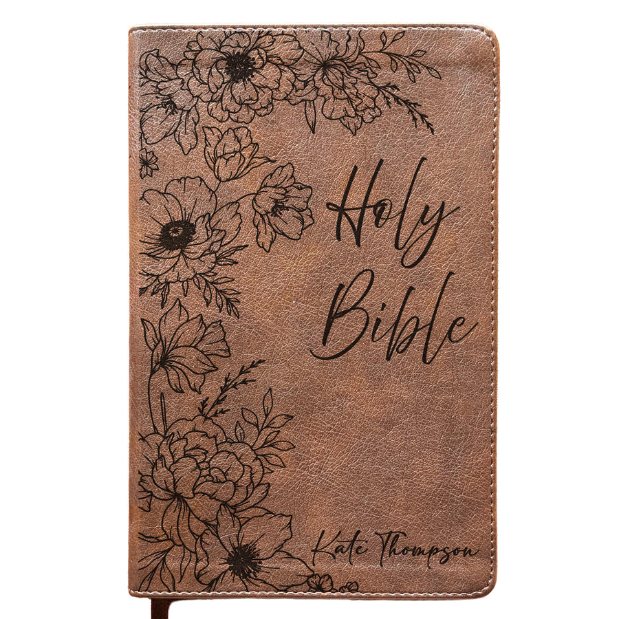 Personalized NLT Personal Size Giant Print Bible - Rustic Brown | Sacred Garden Collection