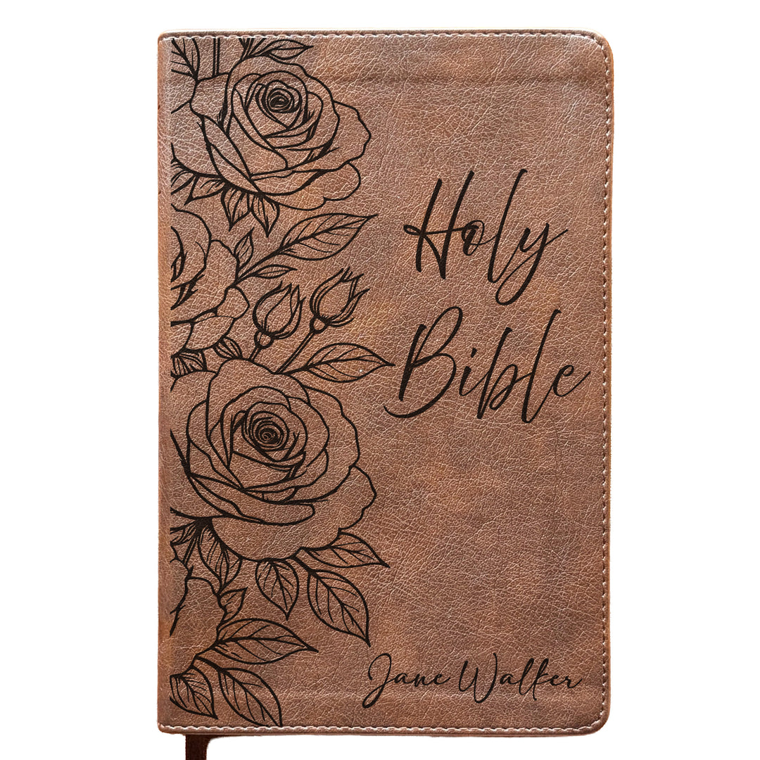Personalized NLT Personal Size Giant Print Bible - Rustic Brown | Sacred Garden Collection