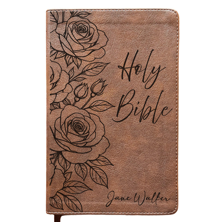 Personalized NLT Personal Size Giant Print Bible - Rustic Brown | Sacred Garden Collection