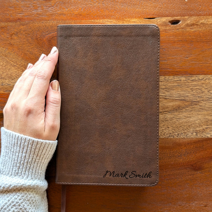 Personalized NLT Personal Size Giant Print Bible - Rustic Brown | Engraved Name