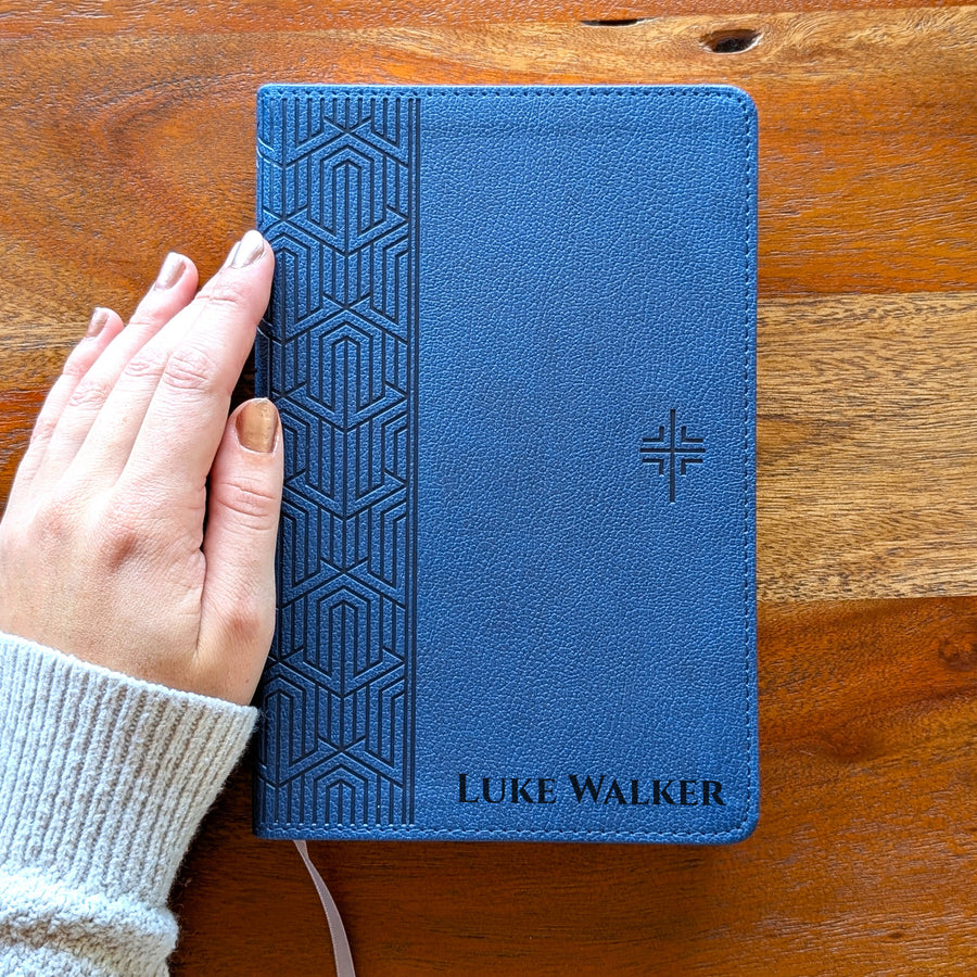 Personalized NLT Premium Gift Bible - Blue Cross | Engraved Name