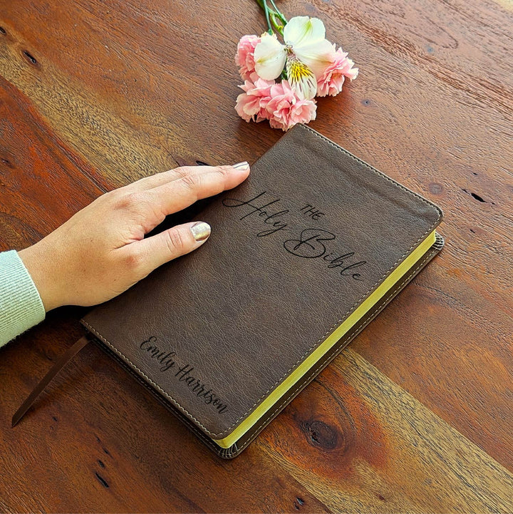 Personalized NLT Thinline Bible – Rustic Brown | Engraved Name