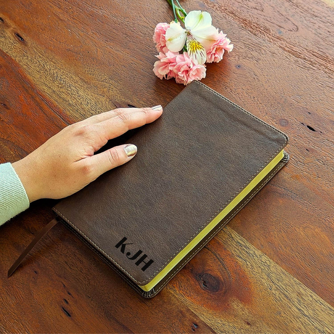 Personalized NLT Thinline Bible – Rustic Brown | Engraved Name