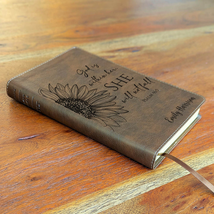 Personalized NLT Thinline Bible – Rustic Brown | Sacred Garden Collection