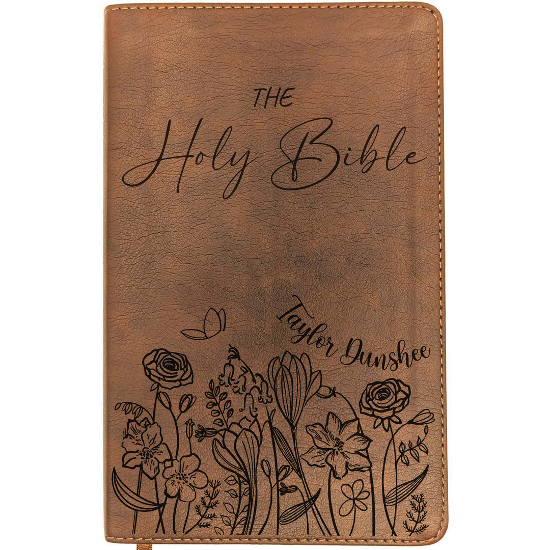 Personalized NLT Thinline Bible – Rustic Brown | Sacred Garden Collection