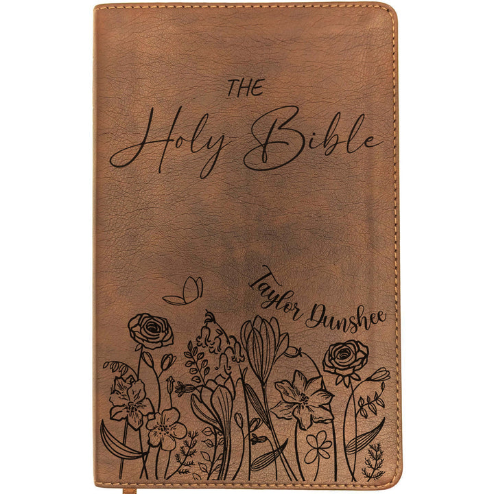 Personalized NLT Thinline Bible – Rustic Brown | Sacred Garden Collection