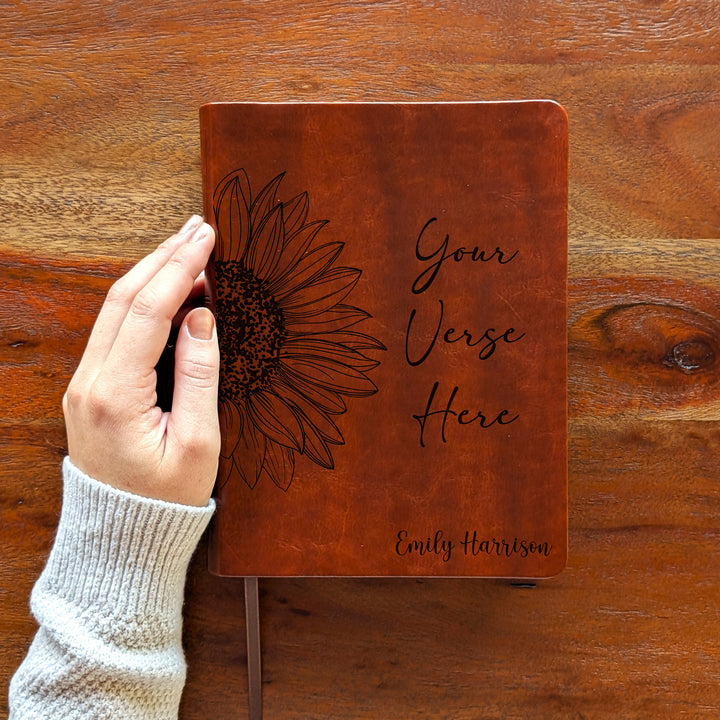Personalized NLT Journaling Bible – Dark Brown | Sunflower Custom Verse