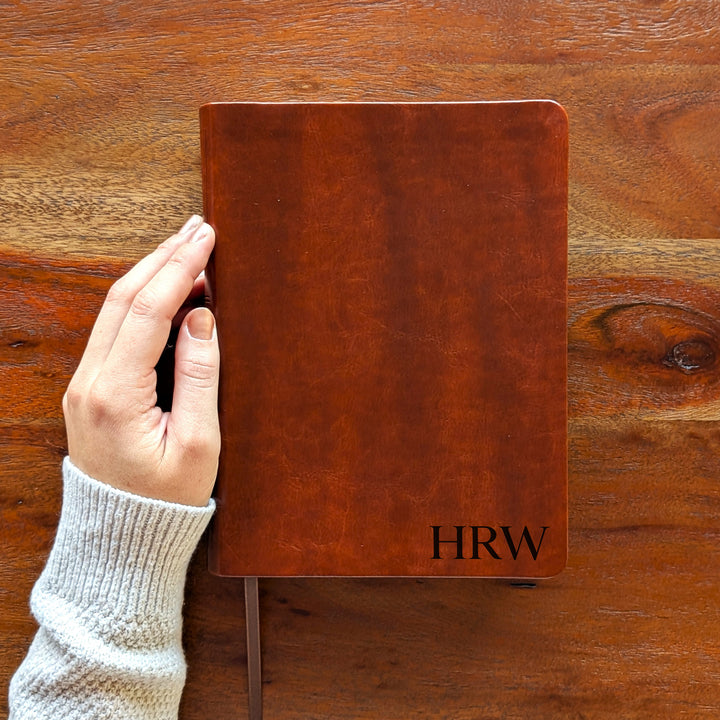 Personalized NLT Journaling Bible – Dark Brown | Initials Bottom Right