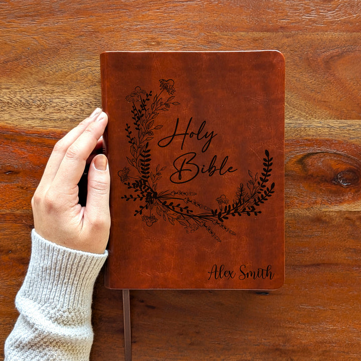 Personalized NLT Journaling Bible – Dark Brown | Wreath Holy Bible