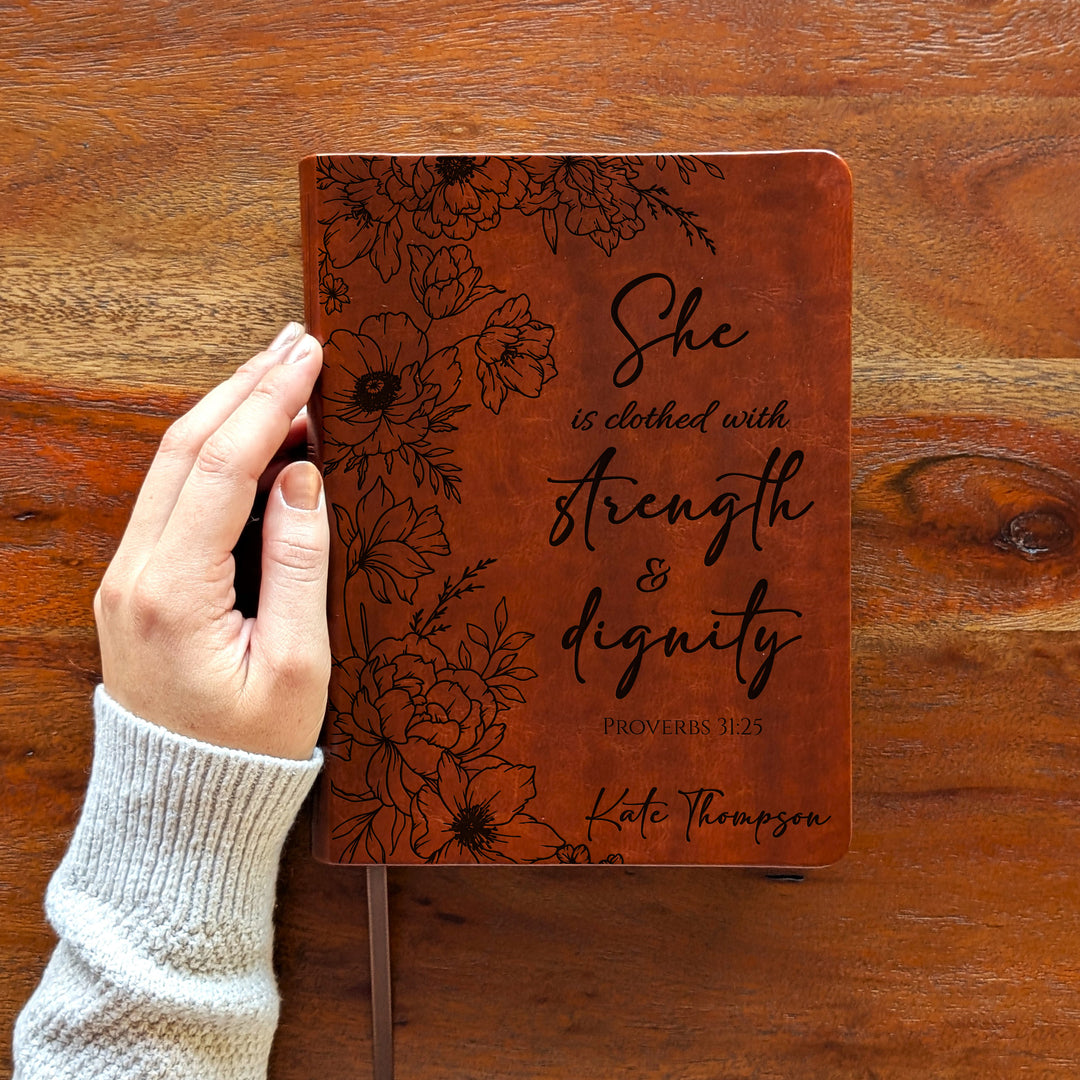 Personalized NLT Journaling Bible – Dark Brown | Peony Proverbs