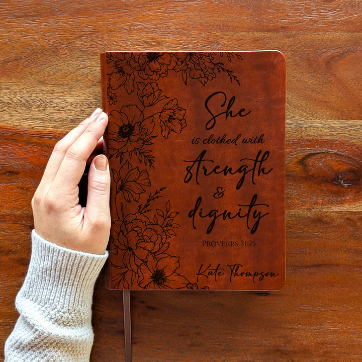 Personalized NLT Journaling Bible – Dark Brown | Peony Proverbs