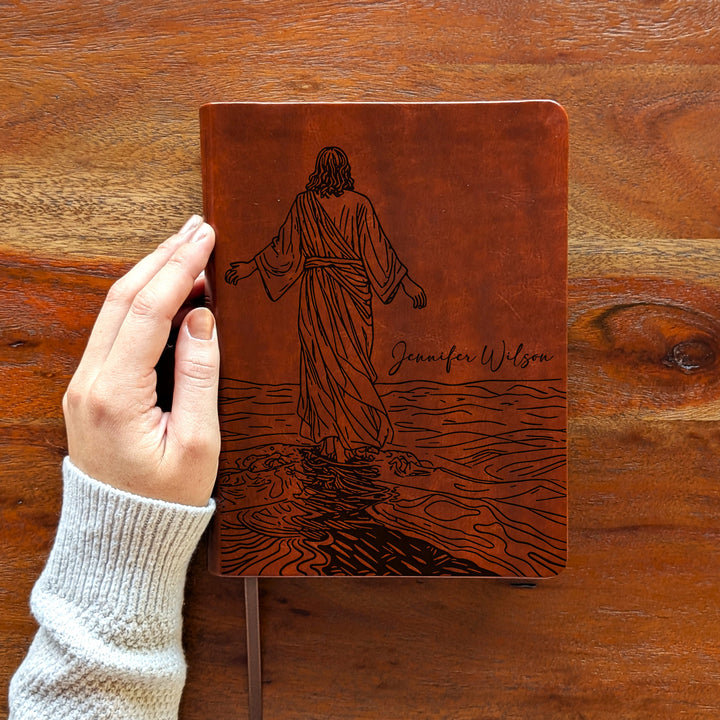Personalized NLT Journaling Bible – Dark Brown | Jesus on Water