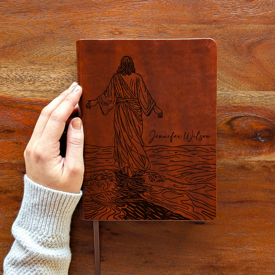 Personalized NLT Journaling Bible – Dark Brown | Jesus on Water.