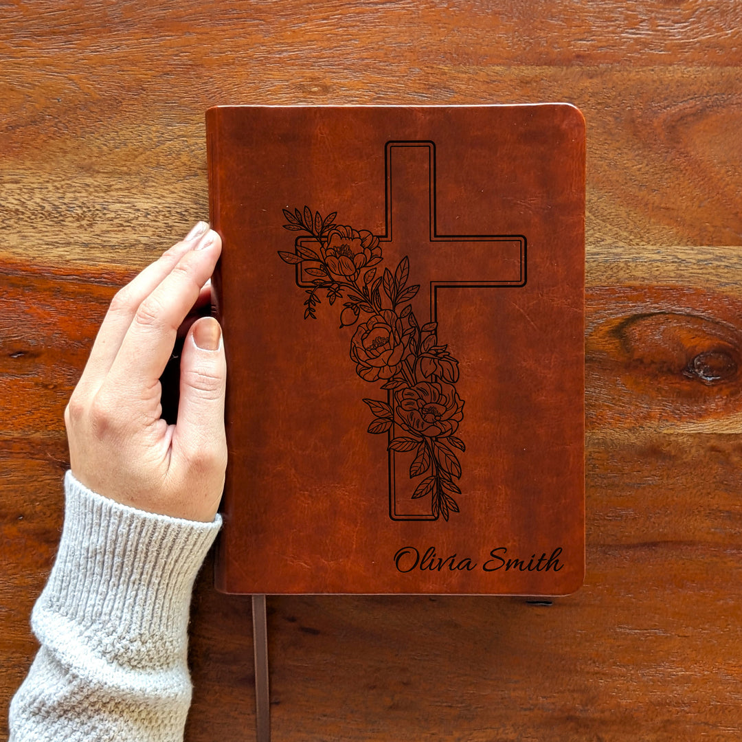 Personalized NLT Journaling Bible – Dark Brown | Peony Cross