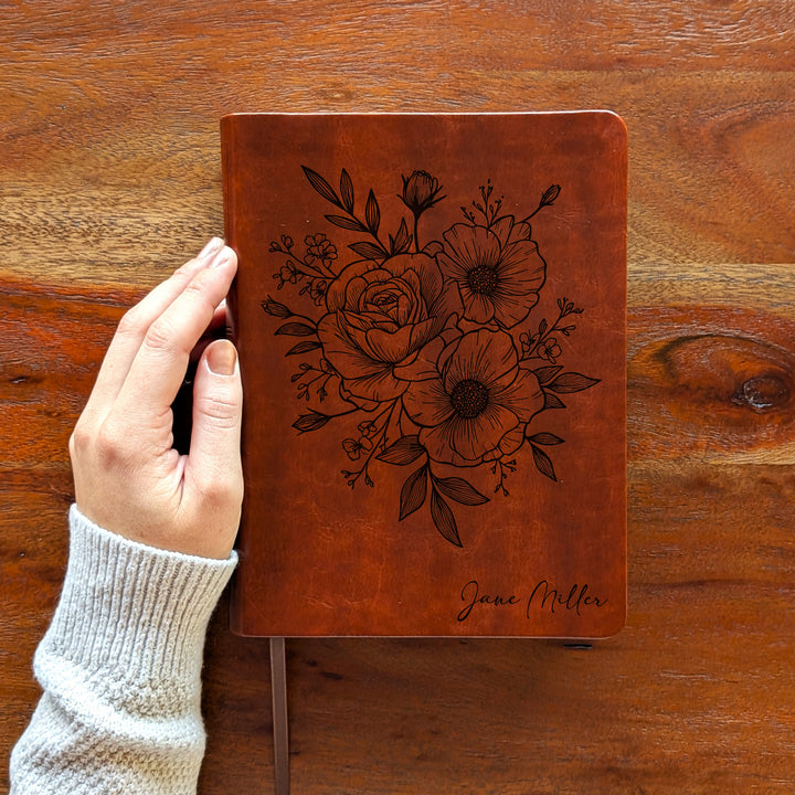 Personalized NLT Journaling Bible – Dark Brown | Rose Poppy Flower Bunch