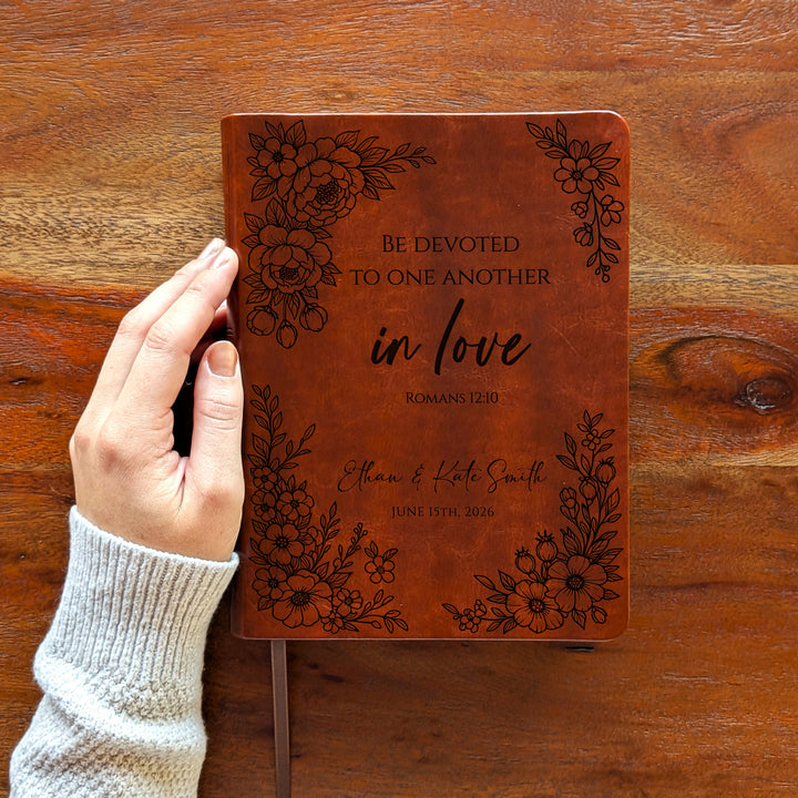 Personalized NLT Journaling Bible – Dark Brown | Floral Devoted in Love