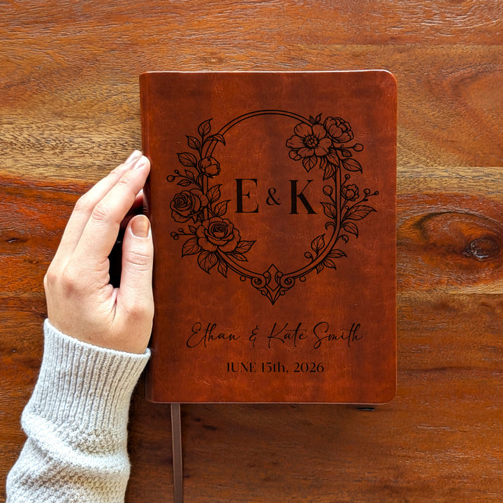 Personalized NLT Journaling Bible – Dark Brown | Initials Floral Frame