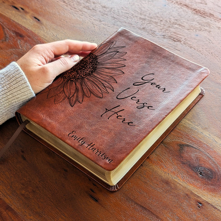 Personalized NLT Journaling Bible – Dark Brown | Sunflower Custom Verse