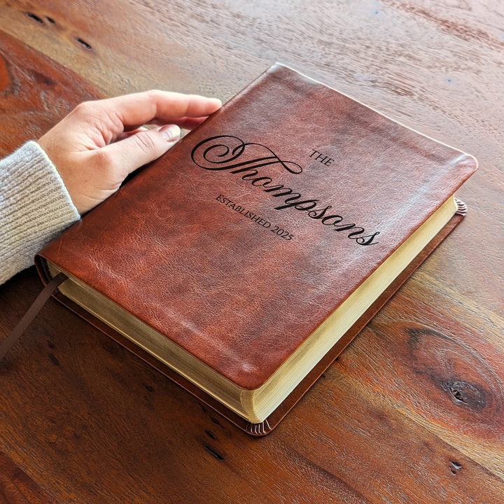 Personalized NLT Journaling Bible – Dark Brown | Family Name Center