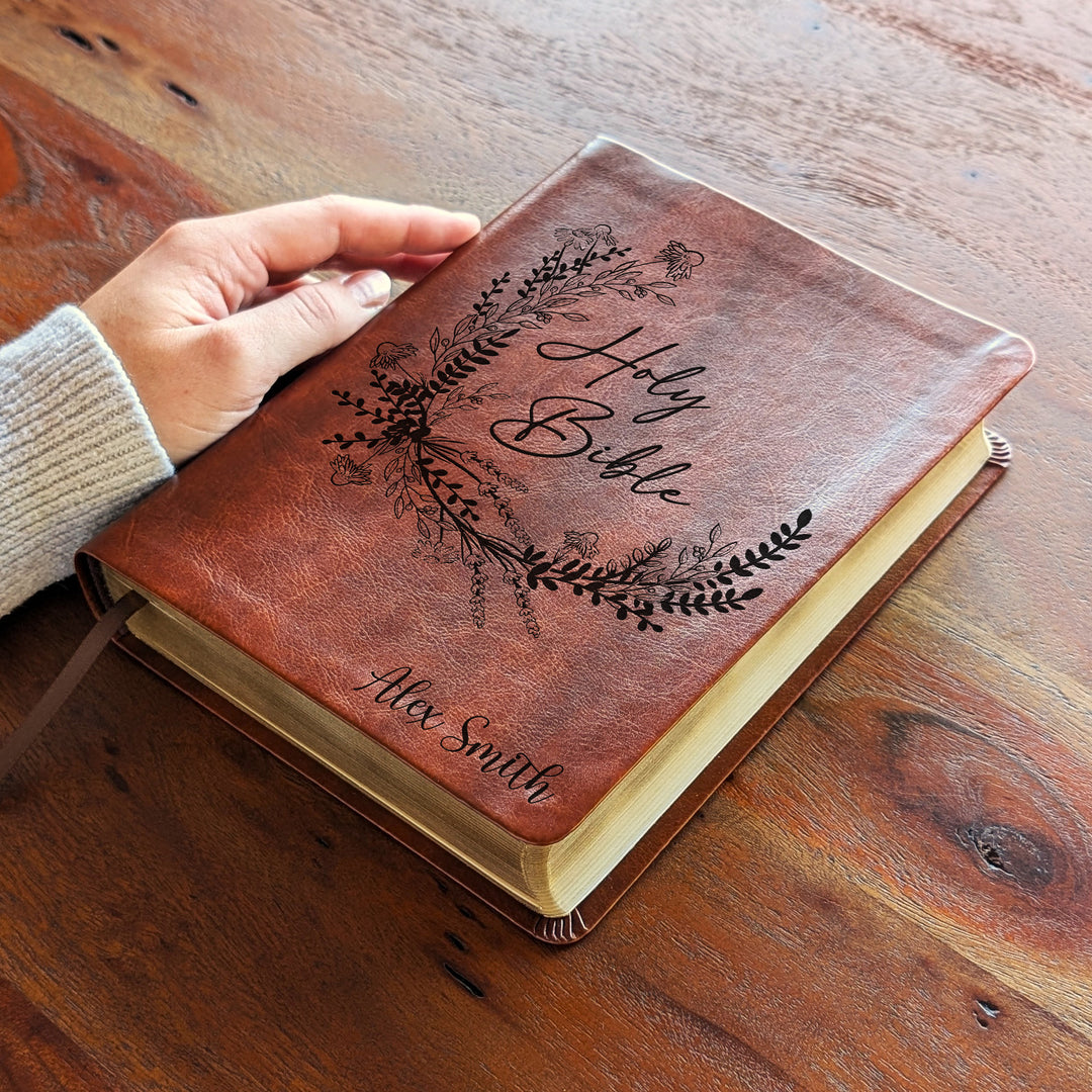 Personalized NLT Journaling Bible – Dark Brown | Wreath Holy Bible