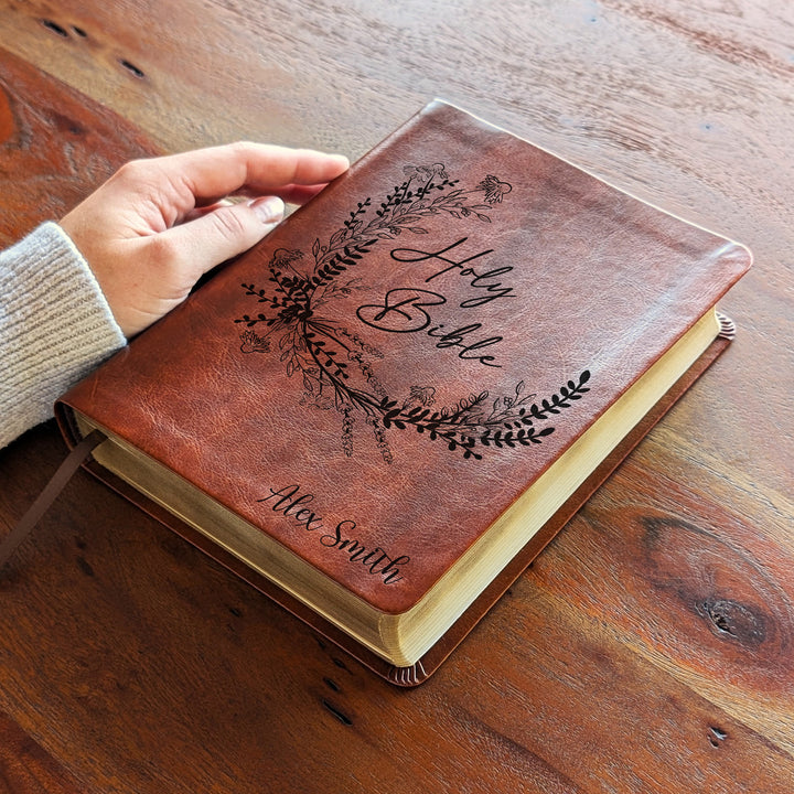 Personalized NLT Journaling Bible – Dark Brown | Wreath Holy Bible