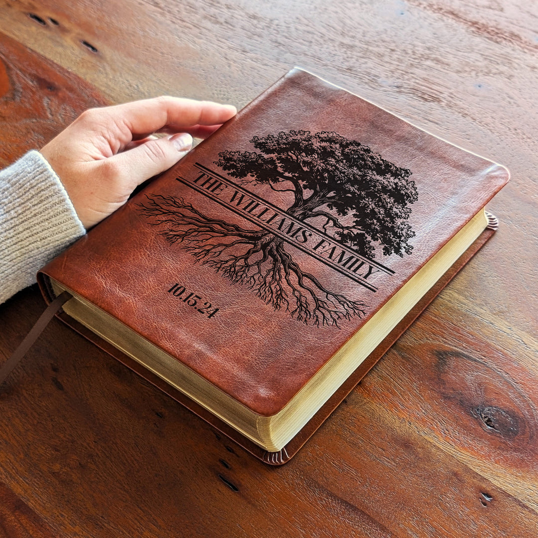 Personalized NLT Journaling Bible – Dark Brown | Oak Family Tree Center