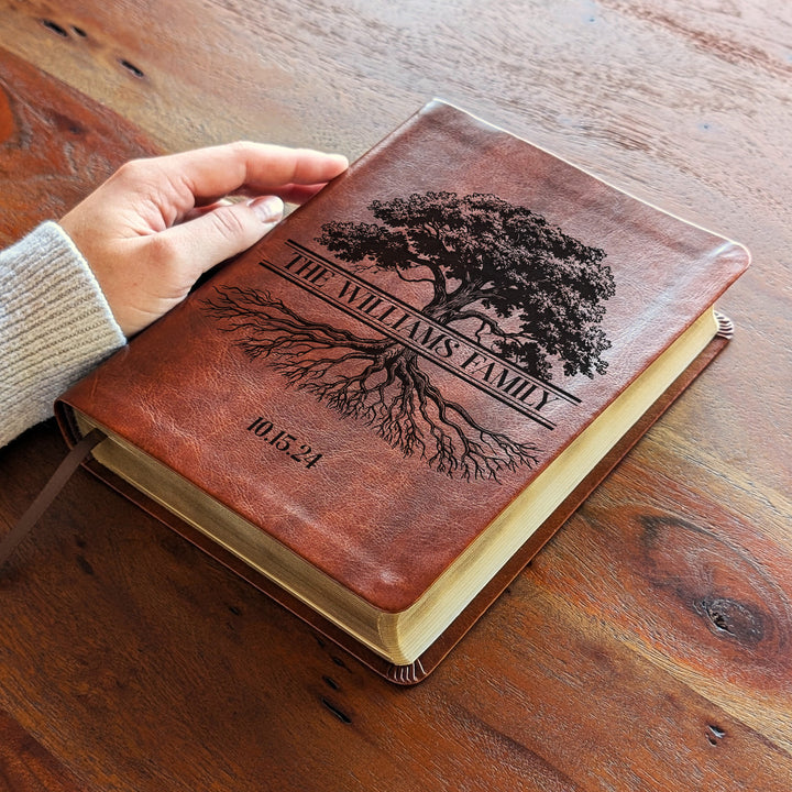 Personalized NLT Journaling Bible – Dark Brown | Oak Family Tree Center
