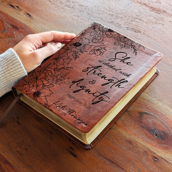 Personalized NLT Journaling Bible – Dark Brown | Peony Proverbs