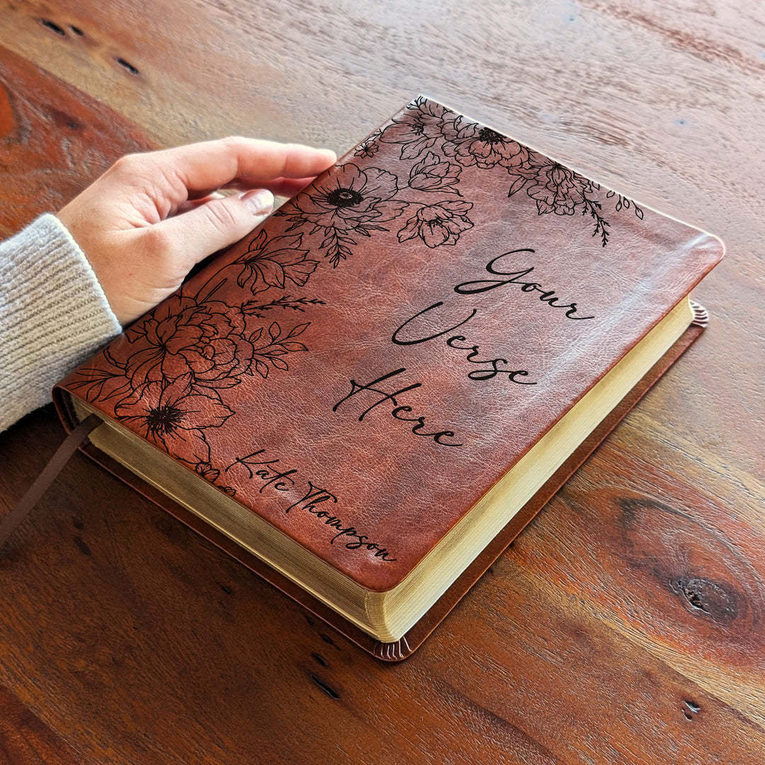 Personalized NLT Journaling Bible – Dark Brown | Peony Custom Verse