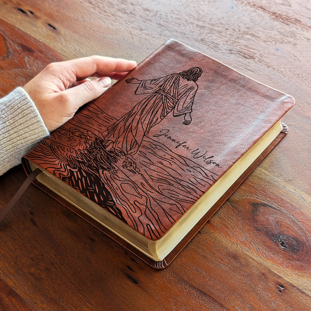 Personalized NLT Journaling Bible – Dark Brown | Jesus on Water