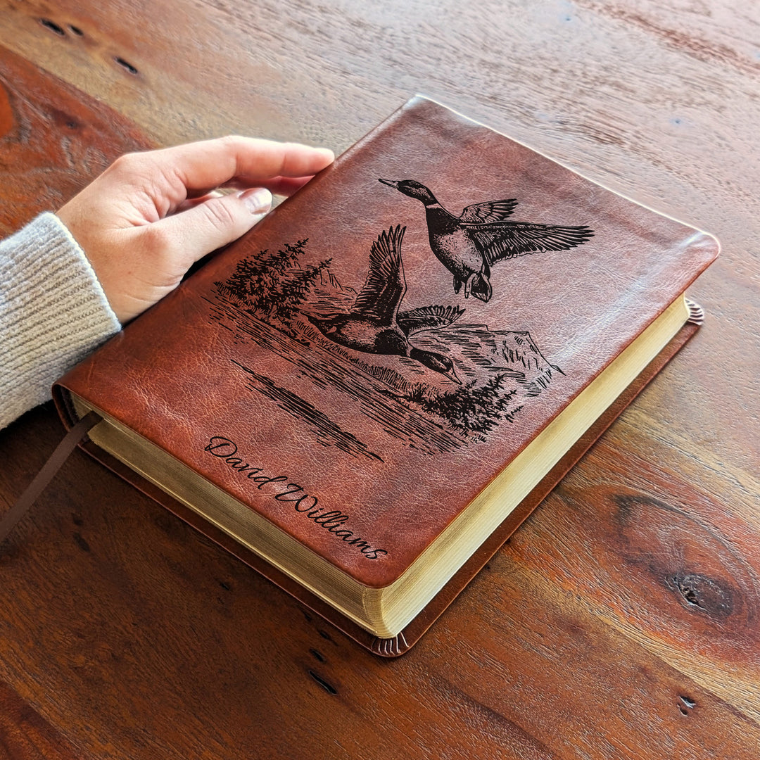 Personalized NLT Journaling Bible – Dark Brown | Mallards in Flight