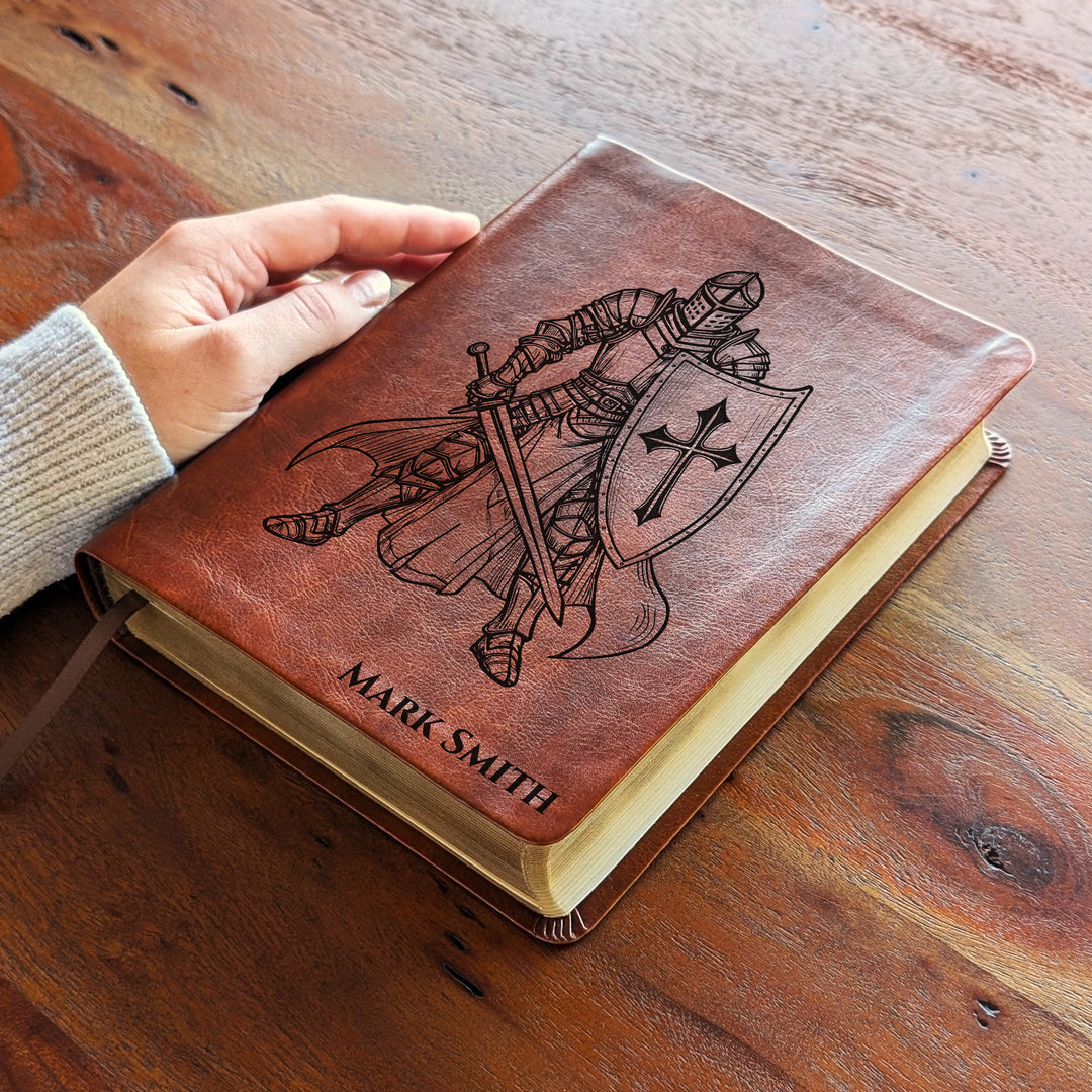 Personalized NLT Journaling Bible – Dark Brown | Knight Standing Solo