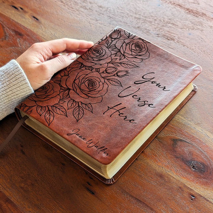 Personalized NLT Journaling Bible – Dark Brown | Rose Custom Verse