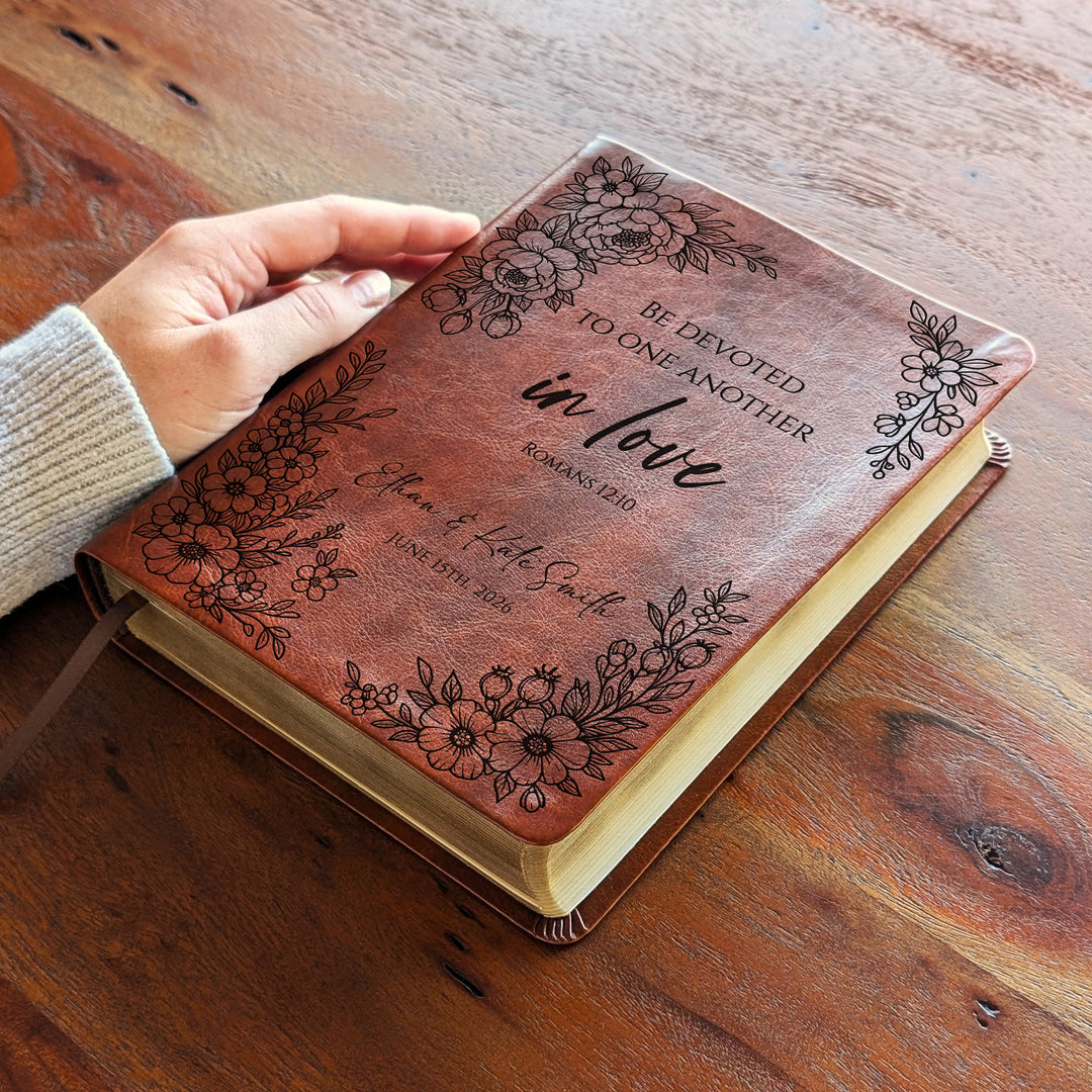 Personalized NLT Journaling Bible – Dark Brown | Floral Devoted in Love
