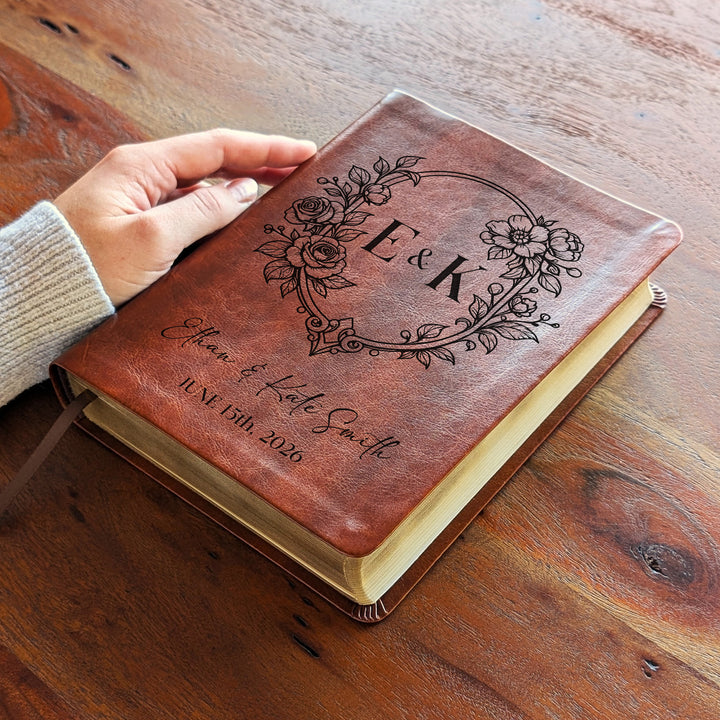 Personalized NLT Journaling Bible – Dark Brown | Initials Floral Frame