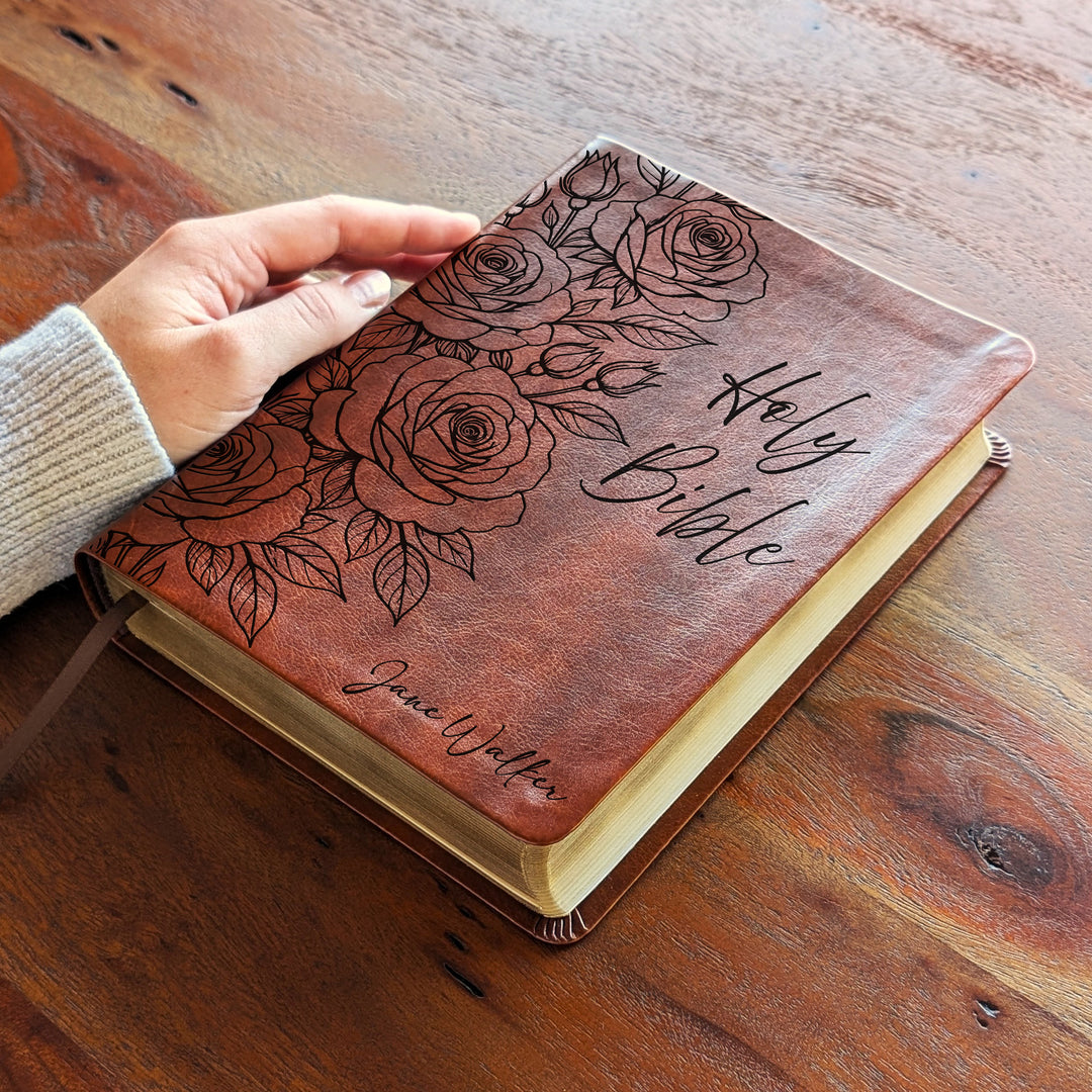 Personalized NLT Journaling Bible – Dark Brown | Rose Holy Bible