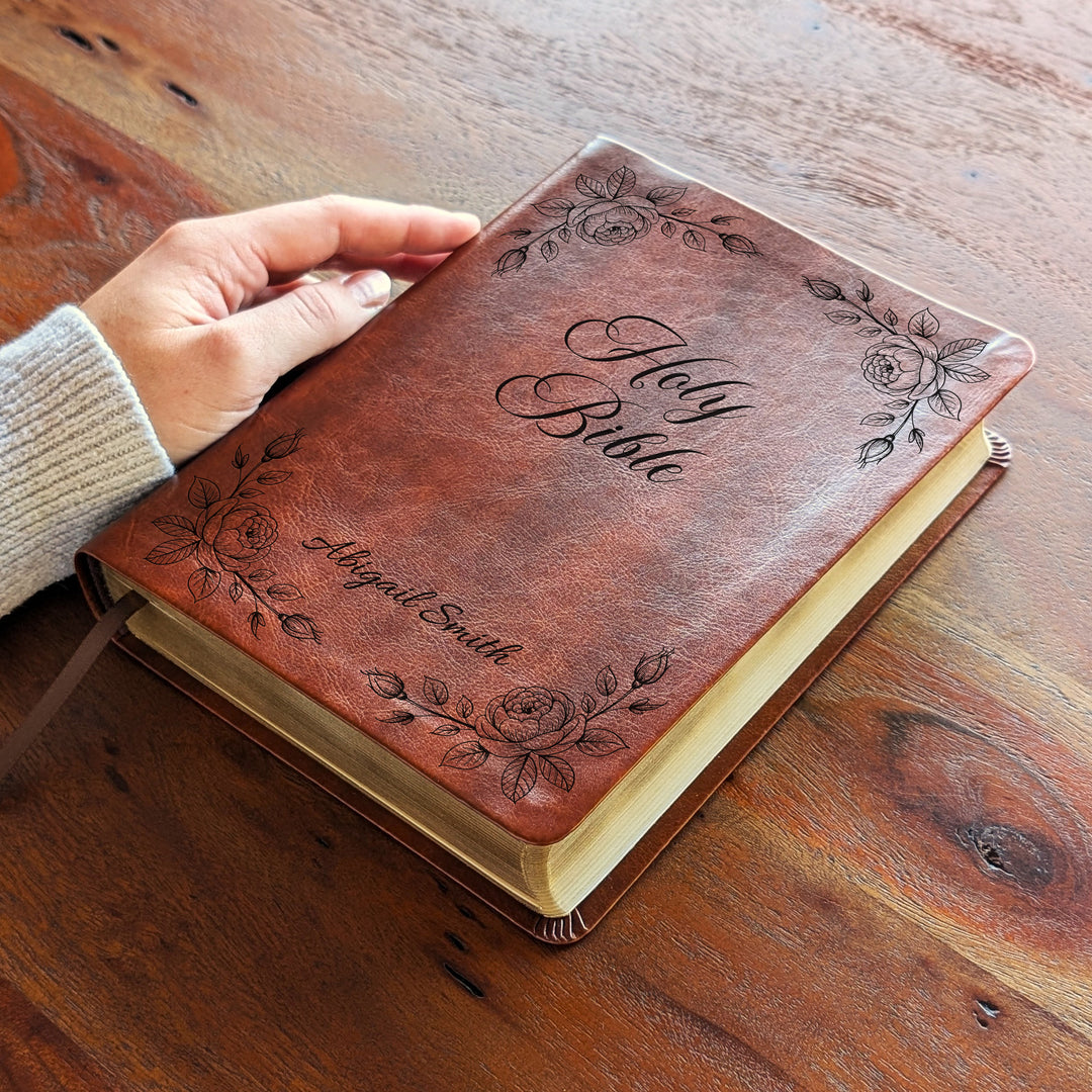 Personalized NLT Journaling Bible – Dark Brown | Rose Corners
