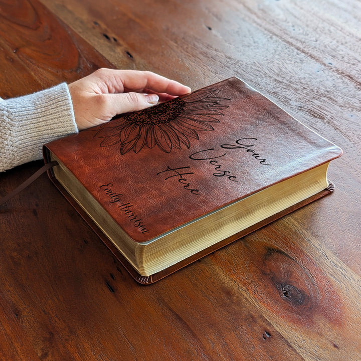 Personalized NLT Journaling Bible – Dark Brown | Sunflower Custom Verse