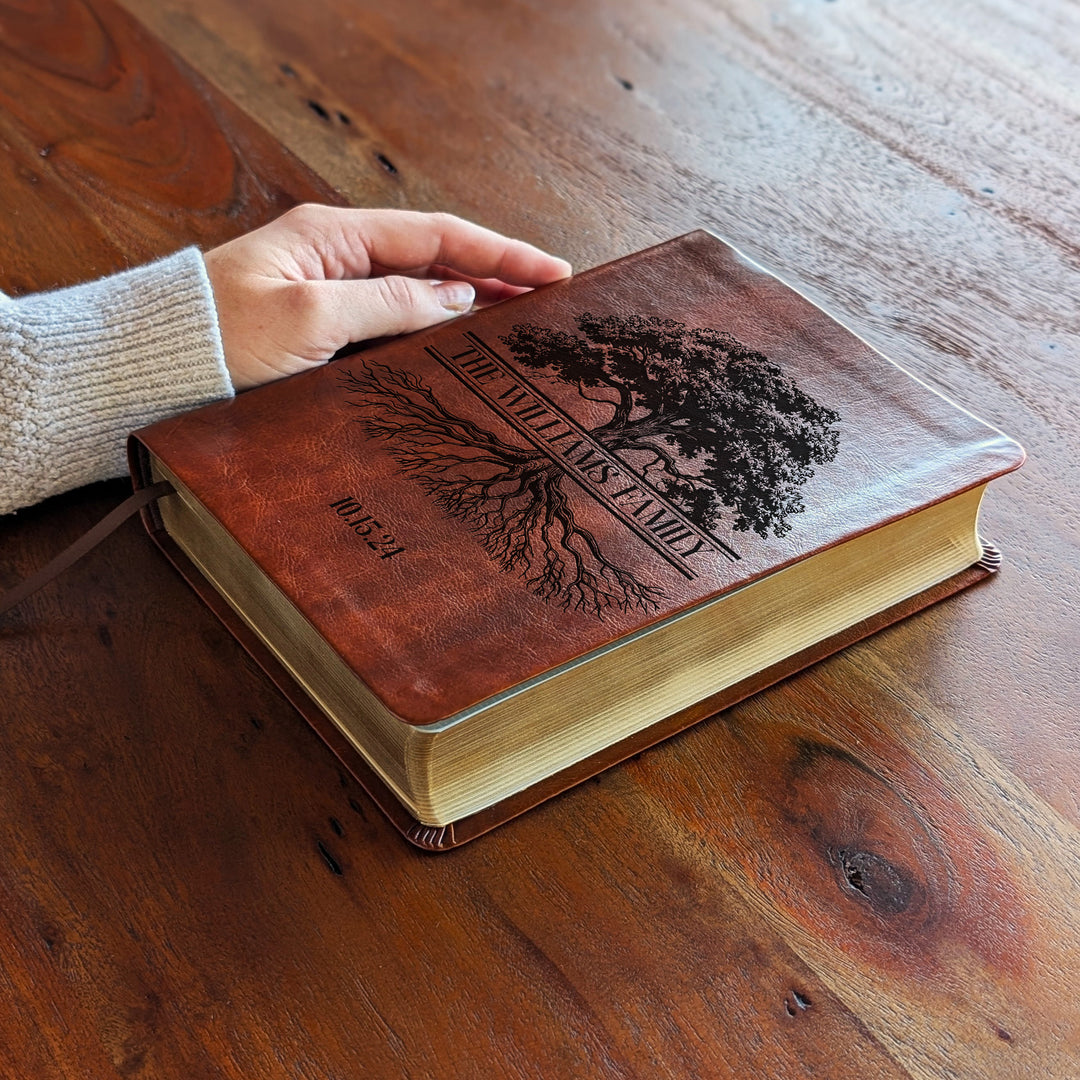 Personalized NLT Journaling Bible – Dark Brown | Oak Family Tree Center