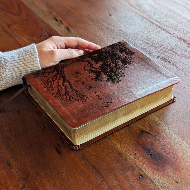 Personalized NLT Journaling Bible – Dark Brown | Oak Family Tree Side